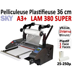 Pelliculeuse et Plastifieuse en Continu - 36 cm A3+ Vitesse : 5 Métres/mn LAM380SUPER SKY Machine à Plastifier