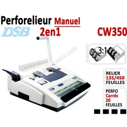 Perforelieur Manuel 20 feuilles A4 - Anneaux Plastique & 3:1 Métalliques CW350 DSB B - Multifonctions Reliure Plastiques + mé...