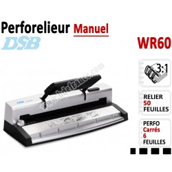 Perforelieur 3:1 manuel 6 pages - Relier 50 feuilles A4, Perforation Carré WR60 DSB N°2 Machines à relier anneaux métalliques