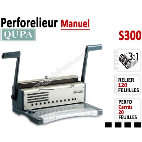 Perforelieur 3:1 manuel 20 pages - Relier 120 feuilles A4,Perforation Carré S300 QUPA  Perforelieuses manuelles anneaux métal...