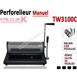 Perforelieur 3:1 manuel 25 pages - Relier 120 feuilles A4,Perforation Carré TW3100C FALCONK Machine à relier par anneaux