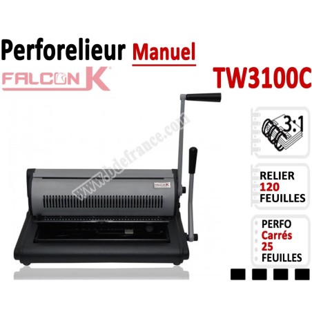 Perforelieur 3:1 manuel 25 pages - Relier 120 feuilles A4,Perforation Carré TW3100C FALCONK Machine à relier par anneaux