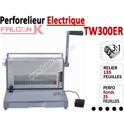 Perforelieur 3:1 électrique 25 pages A4 - Anneaux Métalliques 3:1 Trous ronds TW300ER FALCONK Machine à relier par anneaux