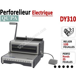 Perforelieur 3:1 électrique 25 pages A4 - Anneaux Métalliques 3:1 Trous ronds DY310 QUPA  Machine à relier par anneaux