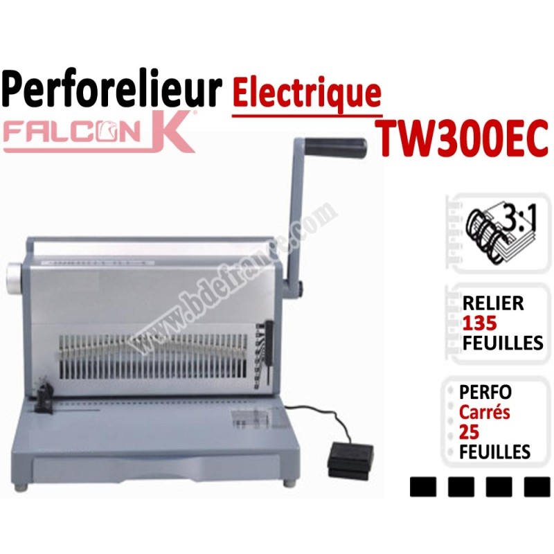 Perforelieur 3:1 électrique 25 pages A4 -Anneaux Métalliques 3:1 Trous Carrés TW300EC FALCONK Machine à relier par anneaux Perforelieur 3:1 électrique 25 pages A4 -Anneaux Métalliques 3:1 Trous Carrés TW300EC FALCONK Machine à relier par anneaux