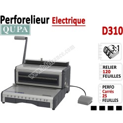 Perforelieur 3:1 électrique 25 pages A4 - Anneaux Métalliques 3:1 Trous carrés D310 QUPA  Machine à relier par anneaux
