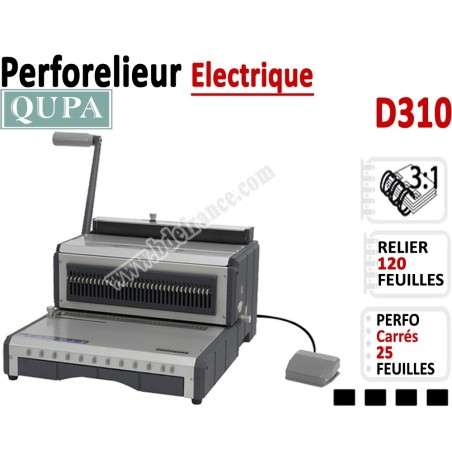 Perforelieur 3:1 électrique 25 pages A4 - Anneaux Métalliques 3:1 Trous carrés D310 QUPA  Machine à relier par anneaux