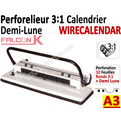 Perforelieur 3:1 + demi lune 10 pages - 3:1 uniquement pour calendrier WIRECALENDAR FALCONK Machine à relier par anneaux