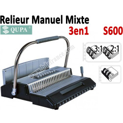 Relieur Manuel Plastique / Metal - Relier jusqu'a 450 Feuilles S600 QUPA  Machine à relier par anneaux