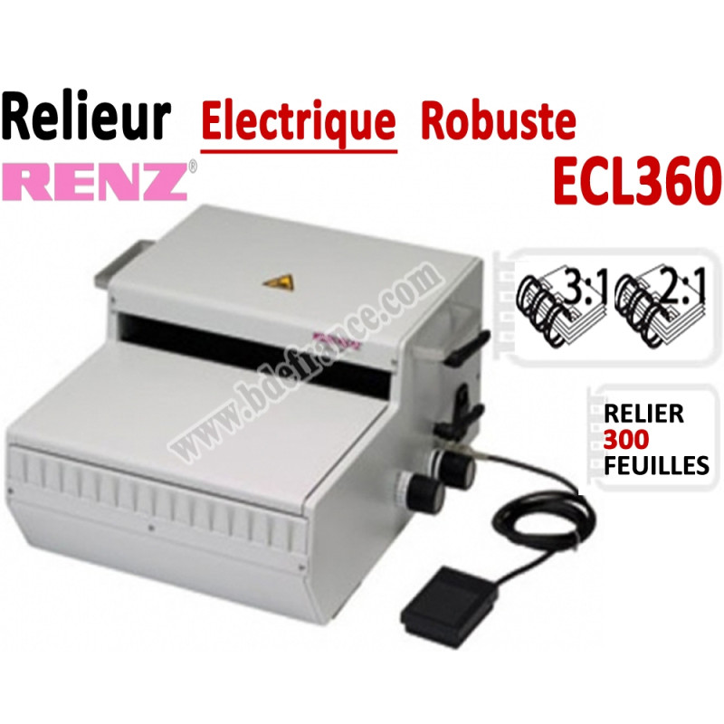 Relieur Electrique Metal 3:1 & 2:1 - Relier jusqu'au 300 feuilles. ECL360. RENZ Machine à relier par anneaux Relieur Electrique Metal 3:1 & 2:1 - Relier jusqu'au 300 feuilles. ECL360. RENZ Machine à relier par anneaux