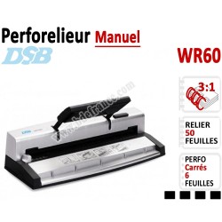 Perforelieur 3:1 manuel 6 pages - Relier 50 feuilles A4, Perforation Carré WR60 DSB N°2 Machines à relier anneaux métalliques