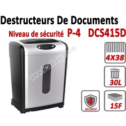 Destructeur Coisée 4 x 38mm - Jusqu'à 15 feuilles Vitese 1.8 m/mn DSC415D FALCONK Coupe croisée