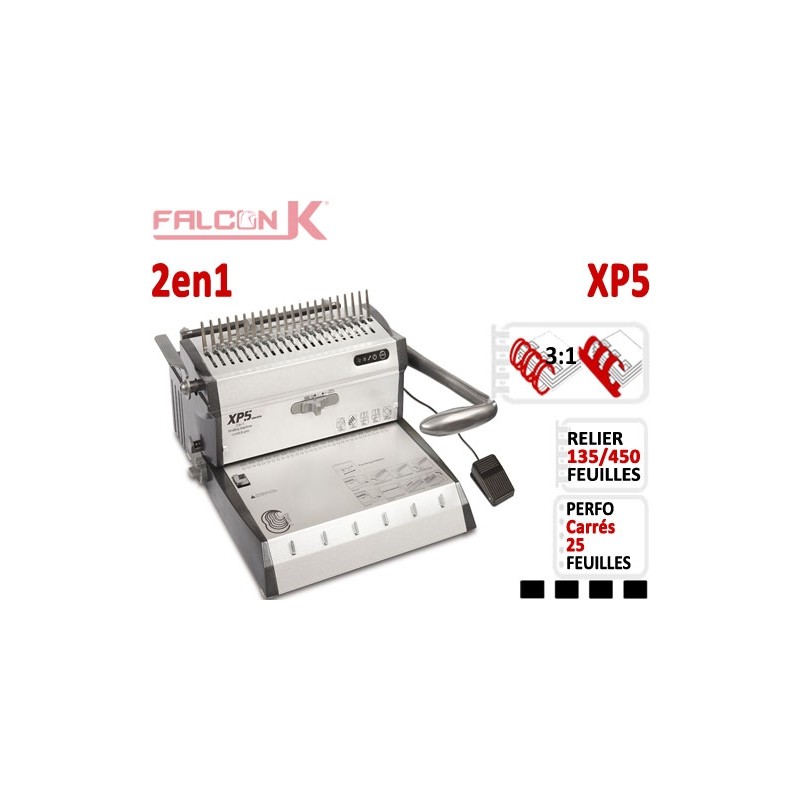 Perforelieur Electrique 25 feuilles A4 -Anneaux Plastique & 3:1 Métalliques XP5 FALCONK Machine à relier par anneaux Perforelieur Electrique 25 feuilles A4 -Anneaux Plastique & 3:1 Métalliques XP5 FALCONK Machine à relier par anneaux