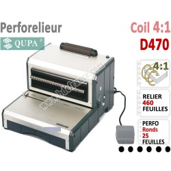 Perforelieur 4:1 Electrique 25 pages A4 -Reliure Coil 4:1 Trous Ronds D470 QUPA  N°4 Perforelieur Spirale Coil
