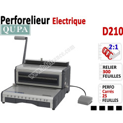 Perforelieur 2:1 électrique 25 pages A4 - Anneaux Métalliques 2:1 Trous carrés D210 QUPA  Machine à relier par anneaux