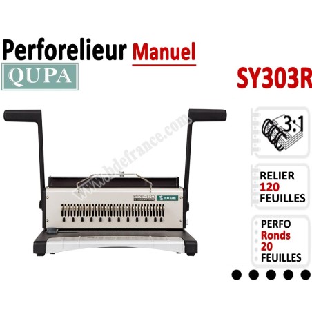 Perforelieur 3:1 manuel 20 pages - Relier 120 feuilles A4,Perforation Rond SY303R QUPA  Machine à relier par anneaux