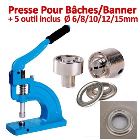 Presse Pour Bâches /Banner - 5 outils inclus de Ø 6/8/10/12/15mm T3 FALCONK Presse Pour Bâches