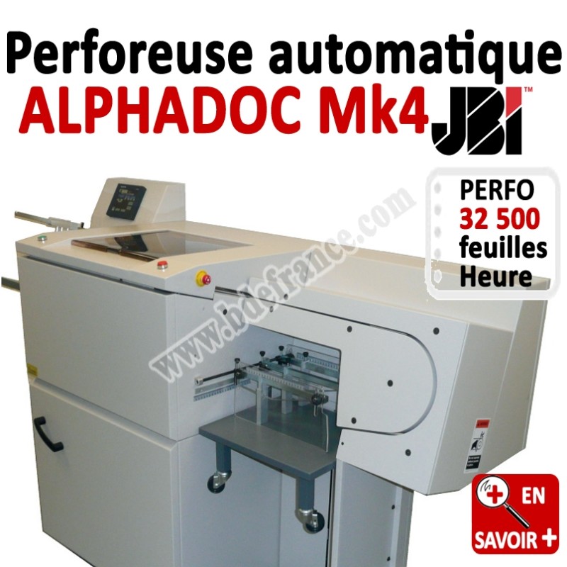 Perforation automatique A4 - 32 500 feuilles/heure ALPHADOC JBI Machine à relier par anneaux Perforation automatique A4 - 32 500 feuilles/heure ALPHADOC JBI Machine à relier par anneaux